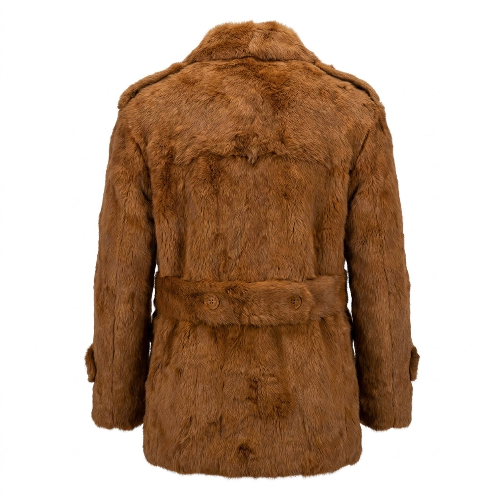 Kashani Men's Cognac Rabbit Fur Peacoat