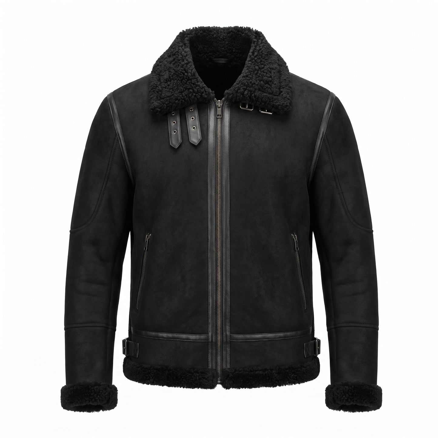 Kashani ID Black Shearling Leather Aviator Jacket
