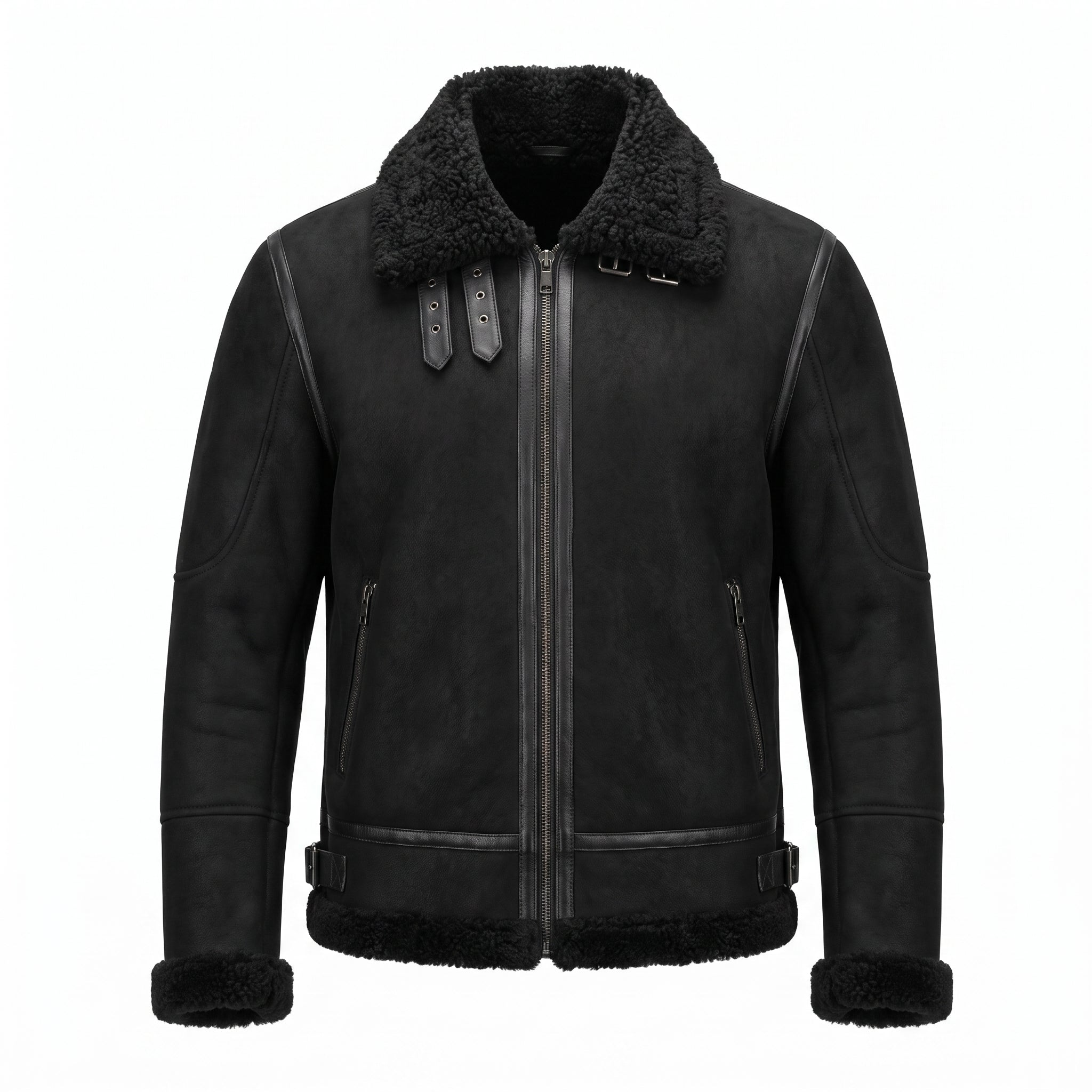 Kashani Black Shearling Leather Aviator Jacket
