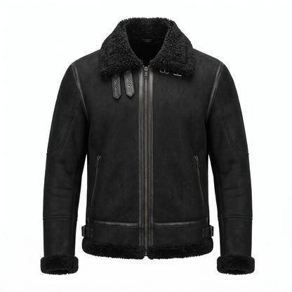 Kashani ID Black Shearling Leather Aviator Jacket