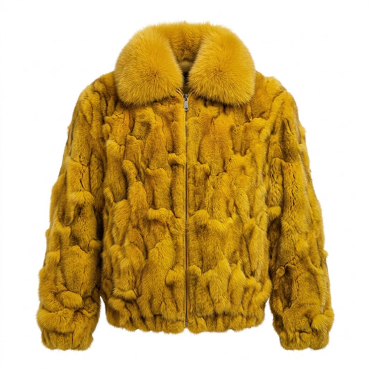 Kashani Men's Yellow Diamond Cut Fox Fur Coat