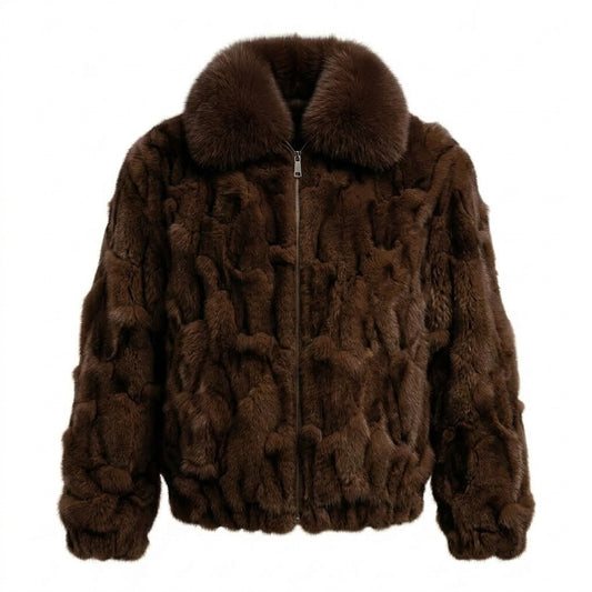 Kashani Men's Brown Diamond Cut Fox Fur Coat