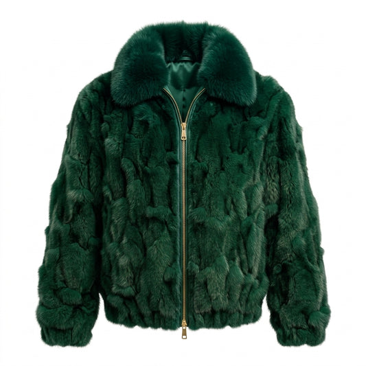 Kashani Men's Green Diamond Cut Fox Fur Coat