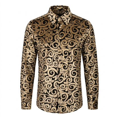 Pronti S6840 Gold Burnout Velvet Button Up Shirt