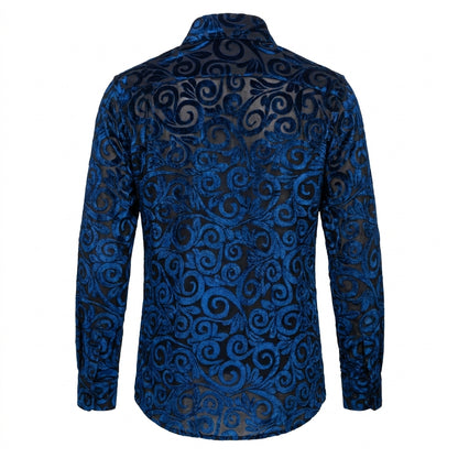 Pronti S6840 Royal Blue Burnout Velvet Button Up Shirt