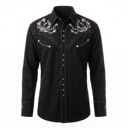 Scully Men’s Black Horseshoe Embroidered Western Shirt