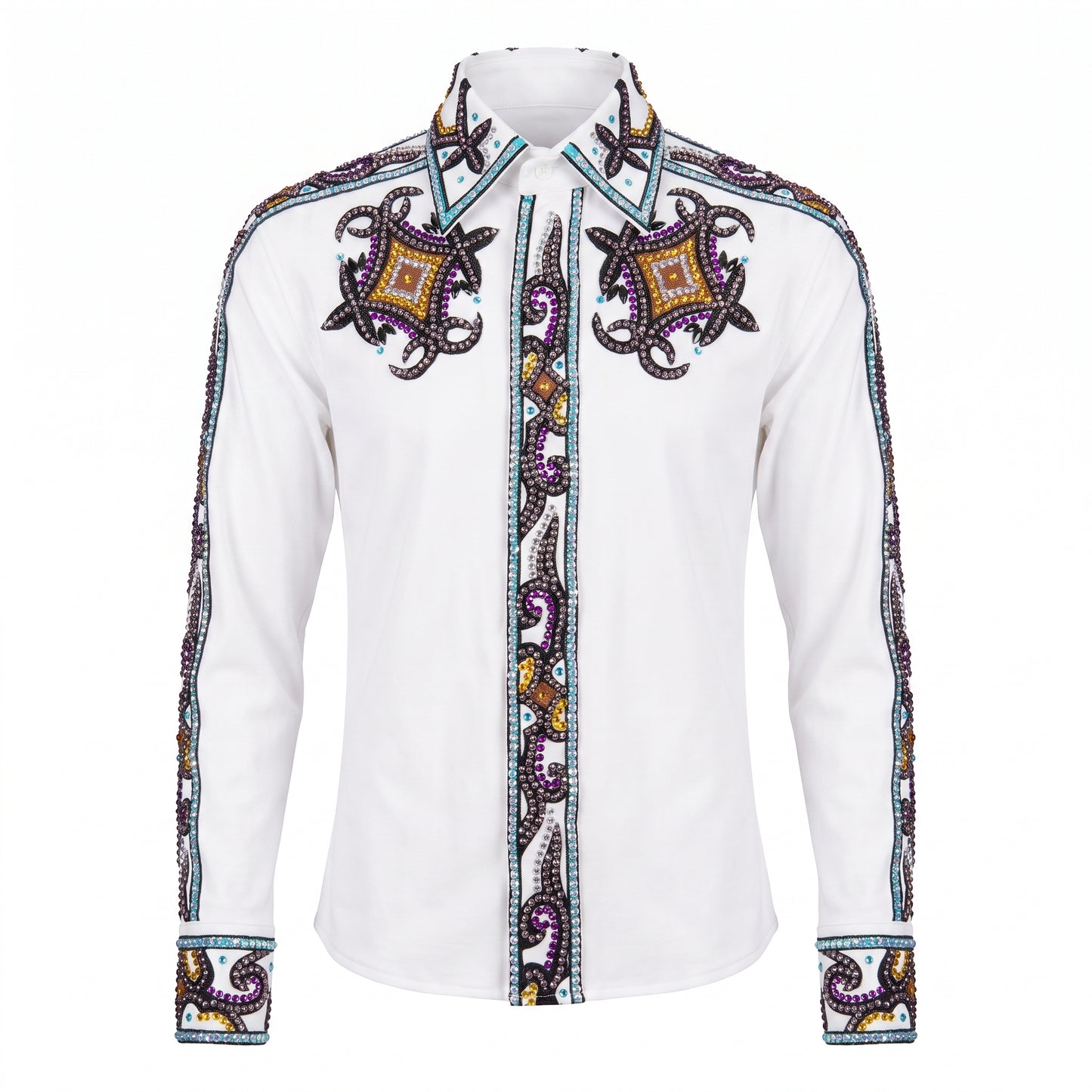 Kashani White / Multi Hyper Crystal Zip Up Shirt