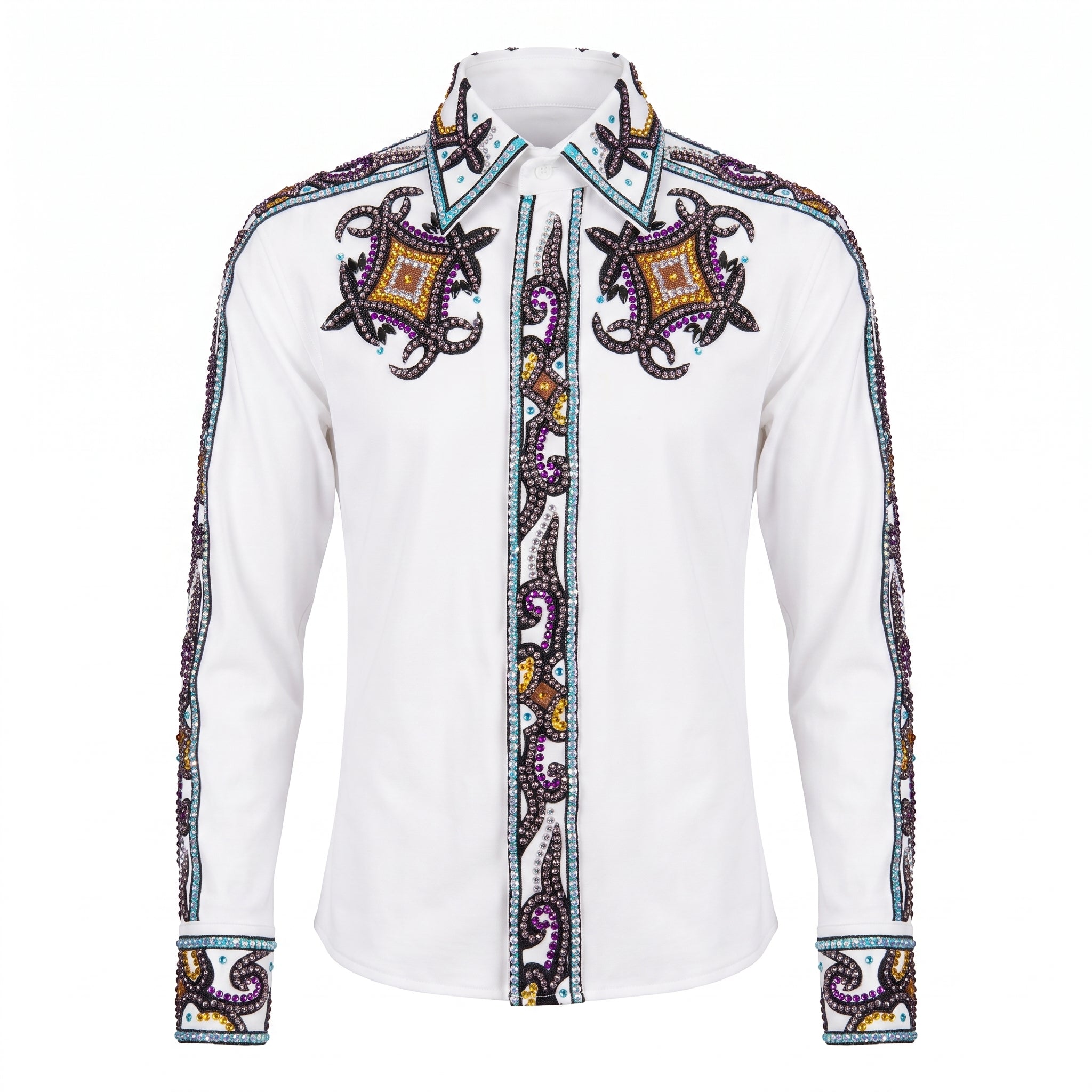 Kashani White / Multi Hyper Crystal Zip Up Shirt