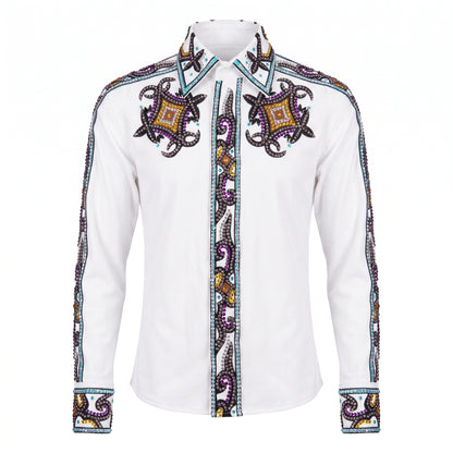 Kashani White / Multi Hyper Crystal Zip Up Shirt