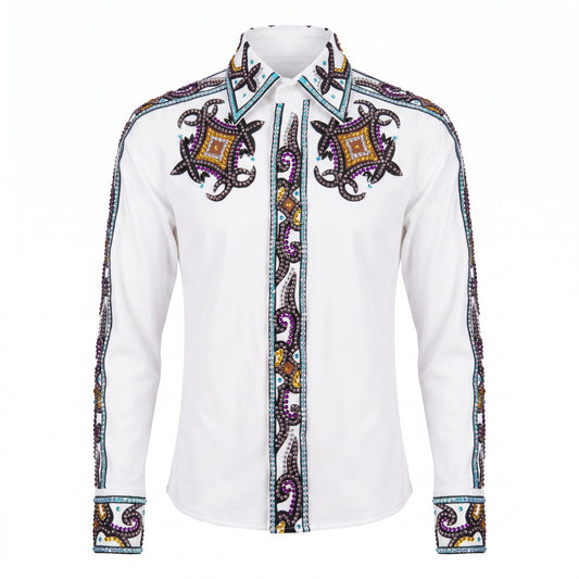 Kashani White / Multi Hyper Crystal Zip Up Shirt