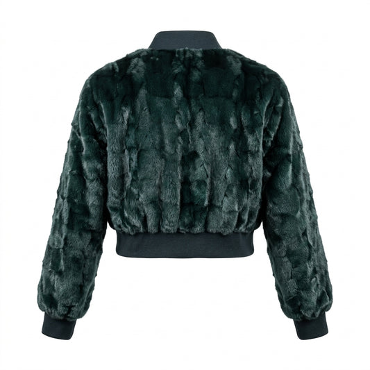 Kashani Women’s Green Diamond Cut Mink Cropped Bomber Jacket