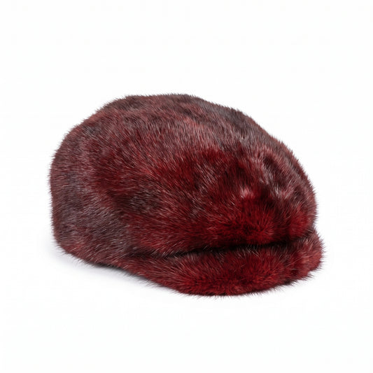 Kashani Men's Burgundy Full Mink Herringbone Cap