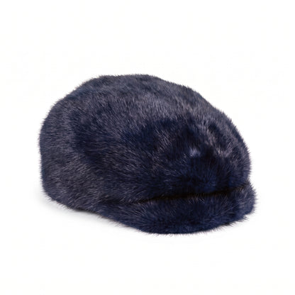 Kashani full mink fur cap in navy herringbone