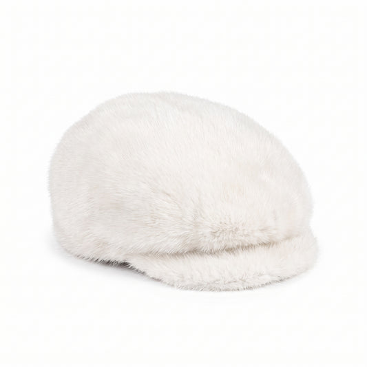 Kashani Men's White Full Mink Herringbone Cap