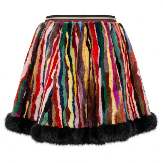 Kashani Women's Multi Color Mink Fur Skirt