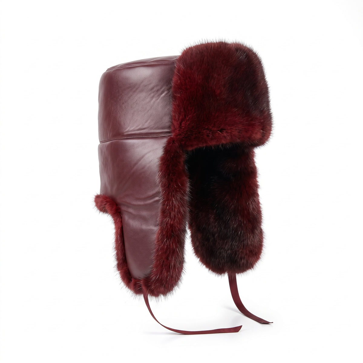 Kashani Burgundy Mink Ushanka Trapper Hat