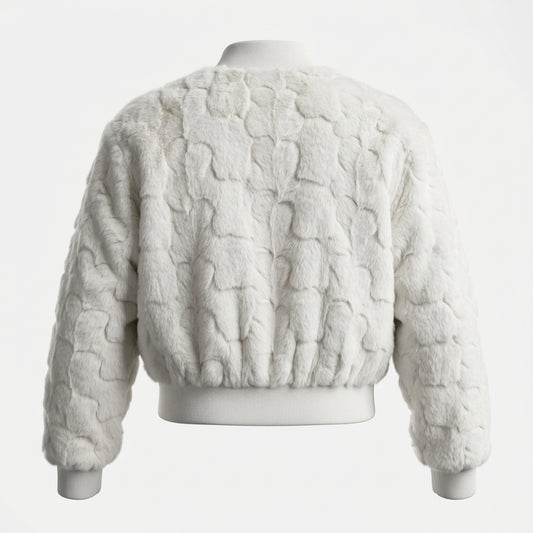 Kashani Women’s White Diamond Cut Mink Cropped Bomber Jacket