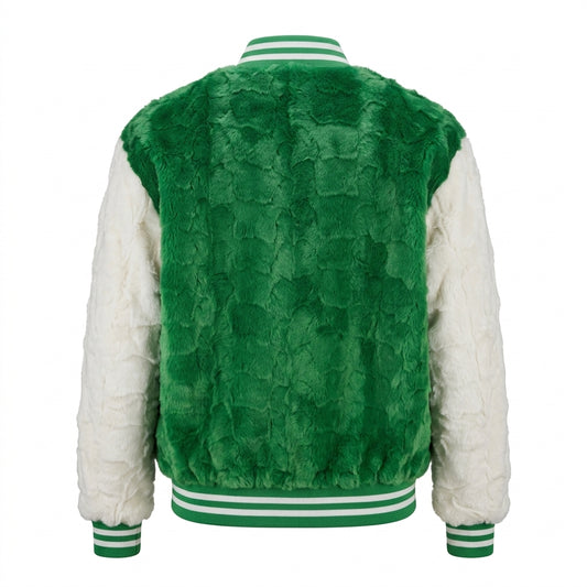 Kashani White/Green Diamond Cut Mink Fur Bomber Jacket