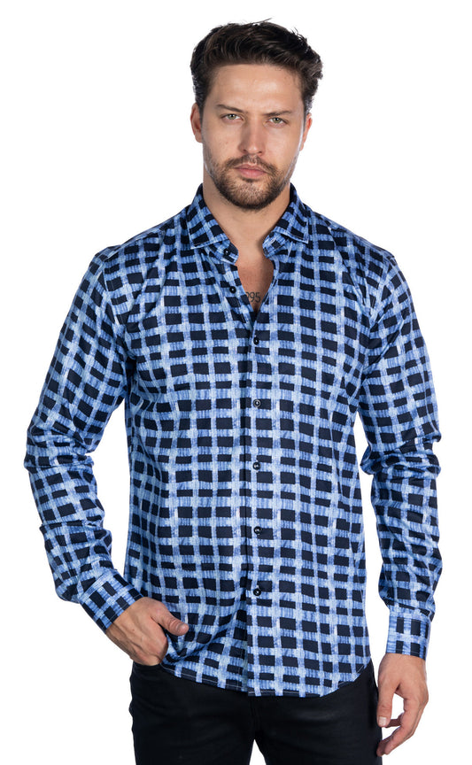 Johnny Q Men's Blue Checkered Button-Up Shirt - Dudes Boutique