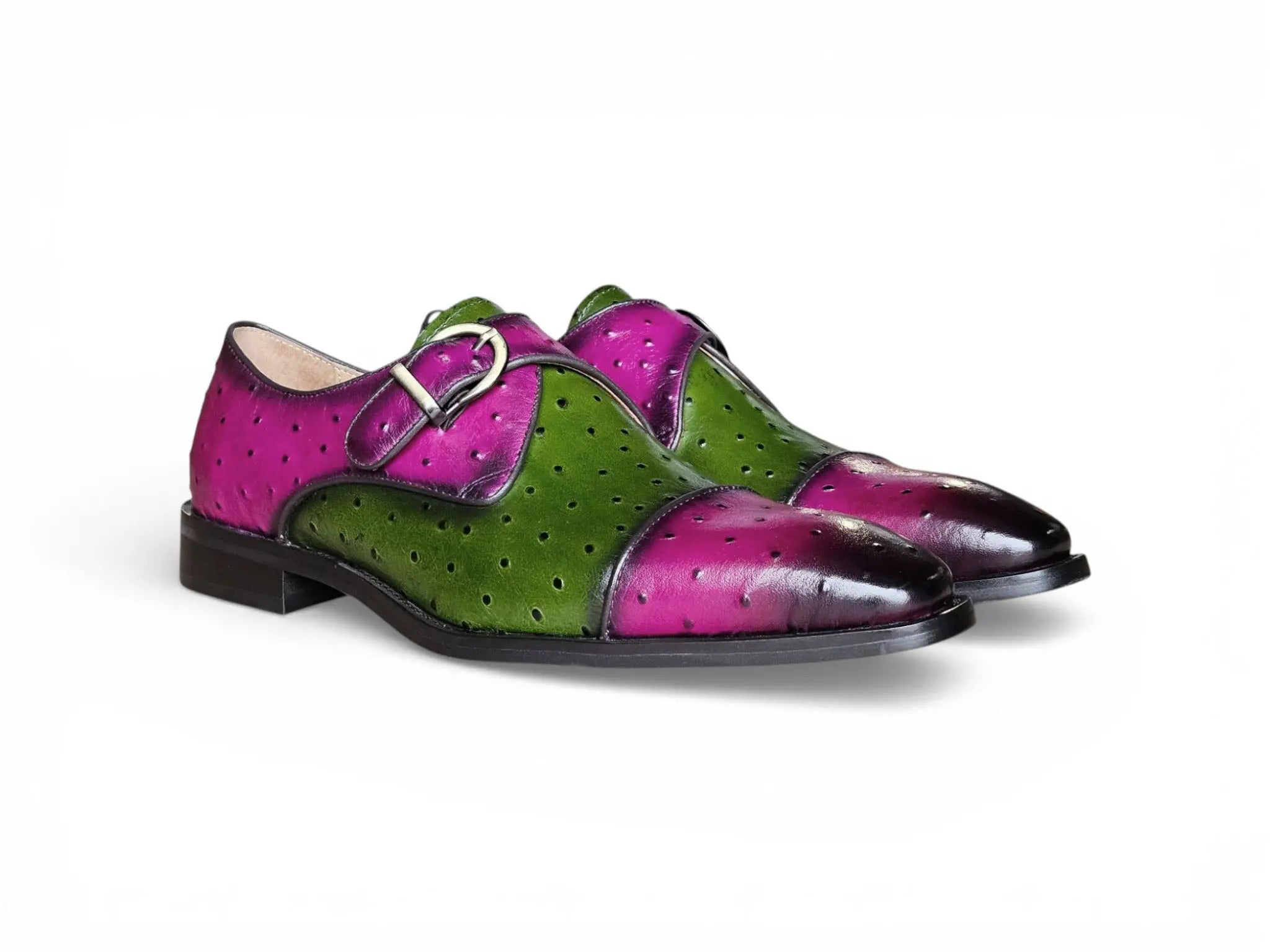 Ostrich Embossed Cap Toe Single Monk Strap