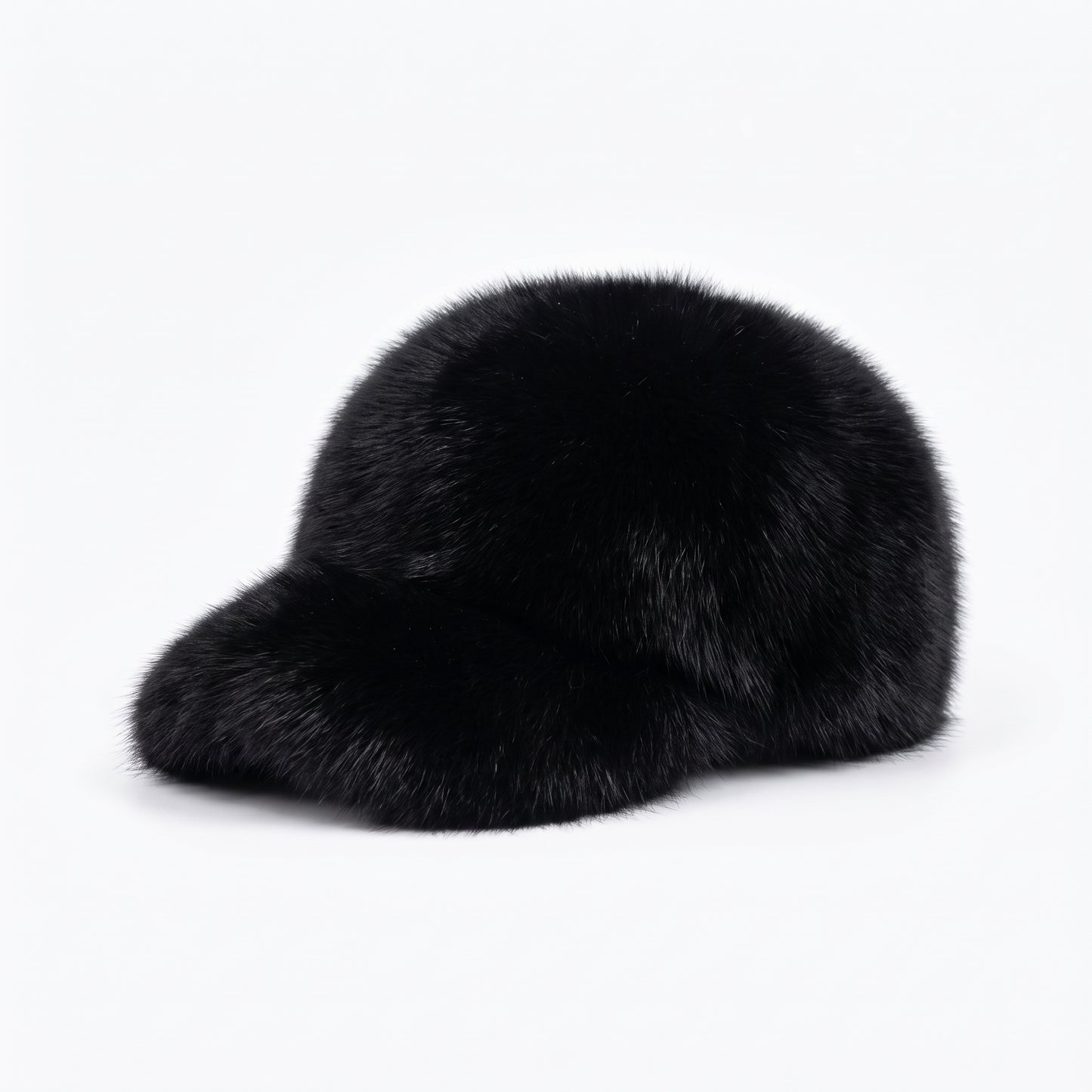 Kashani Black Oversized Fox Fur Baseball Cap