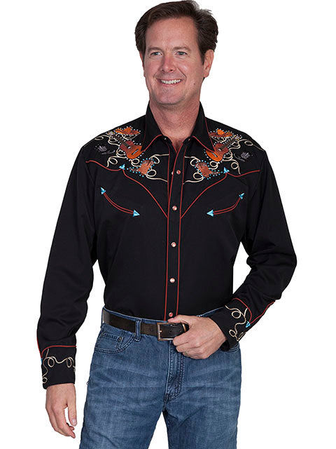 Scully Men’s Black Embroidered Guitar Western Shirt