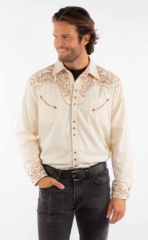 Scully Men’s Cream Embroidered Western Shirt