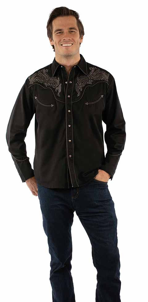 Scully Men’s Black Crystal Embroidered Western Shirt