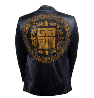 Prestige Black / Gold Velour Crystal Blazer - Dudes Boutique