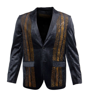 Prestige Black / Gold Velour Crystal Blazer - Dudes Boutique