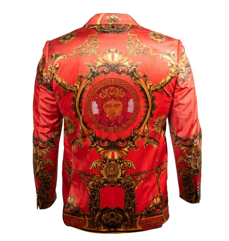 Prestige Red Royal Crystal Medusa Blazer - Dudes Boutique