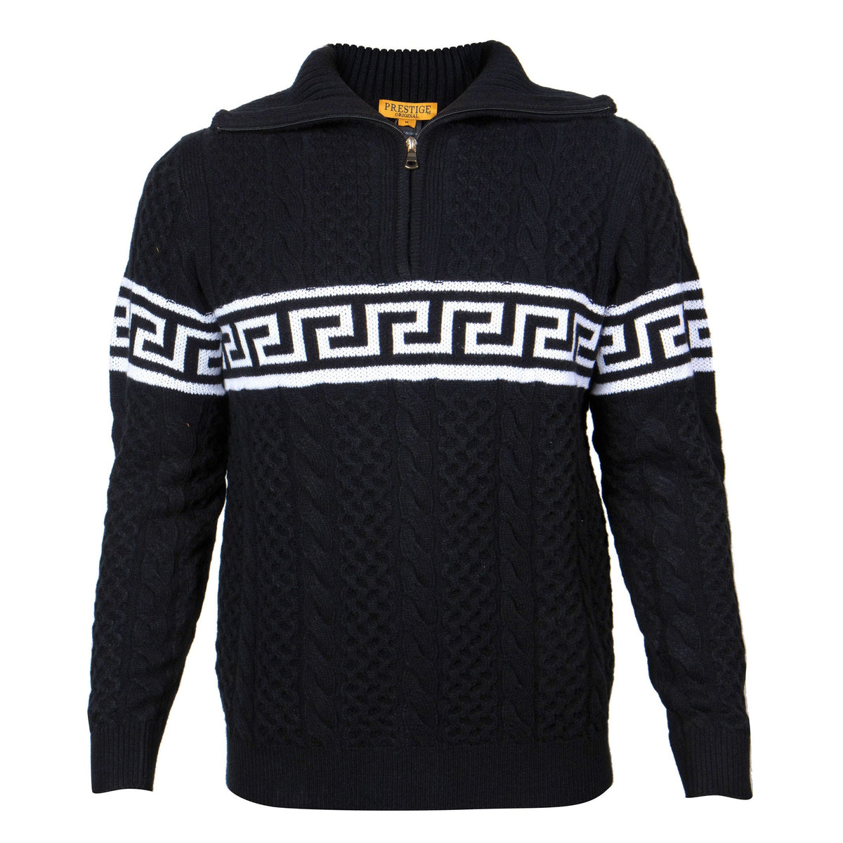Prestige Black Greek Key Quarter Zip Sweater - Dudes Boutique
