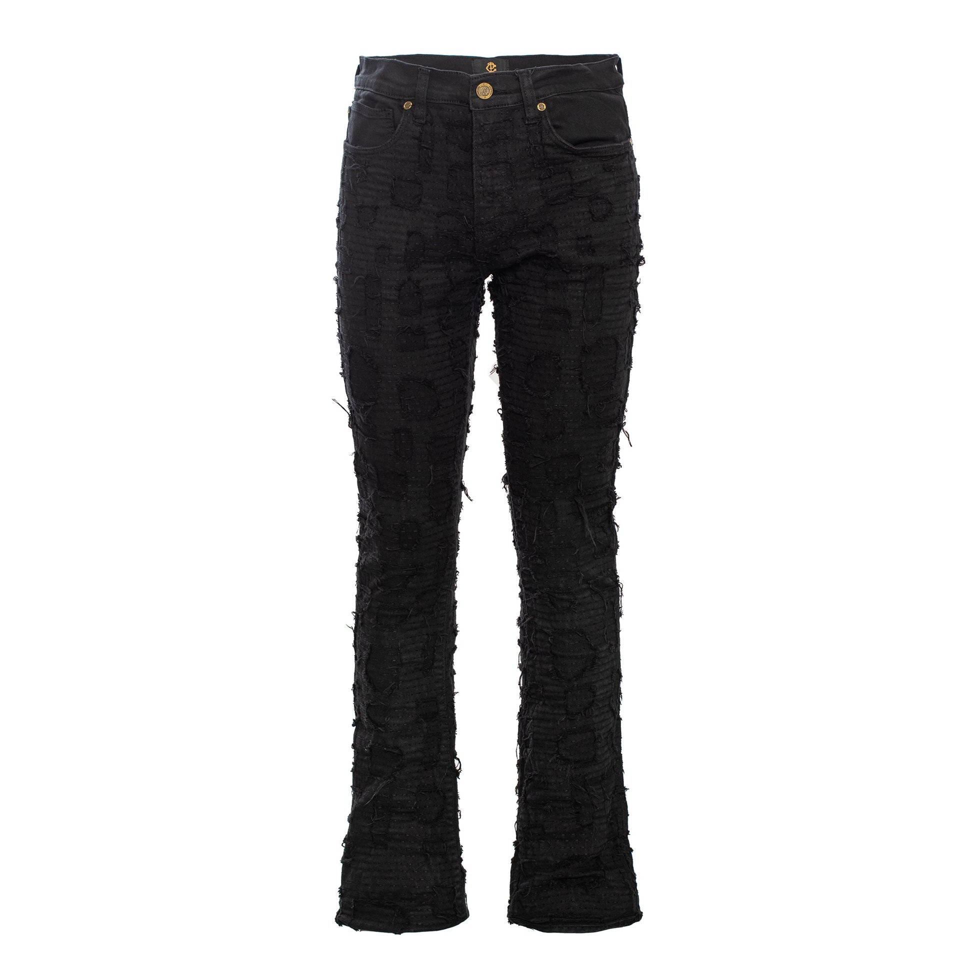 Patchwork Distressed Denim Jacket + Jeans SET - BLACK - Dudes Boutique