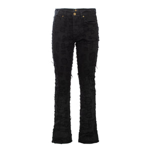 Patchwork Distressed Denim Jacket + Jeans SET - BLACK - Dudes Boutique