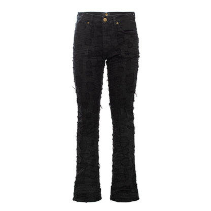 Patchwork Distressed Denim Jacket + Jeans SET - BLACK - Dudes Boutique