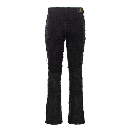 Patchwork Distressed Denim Jacket + Jeans SET - BLACK - Dudes Boutique