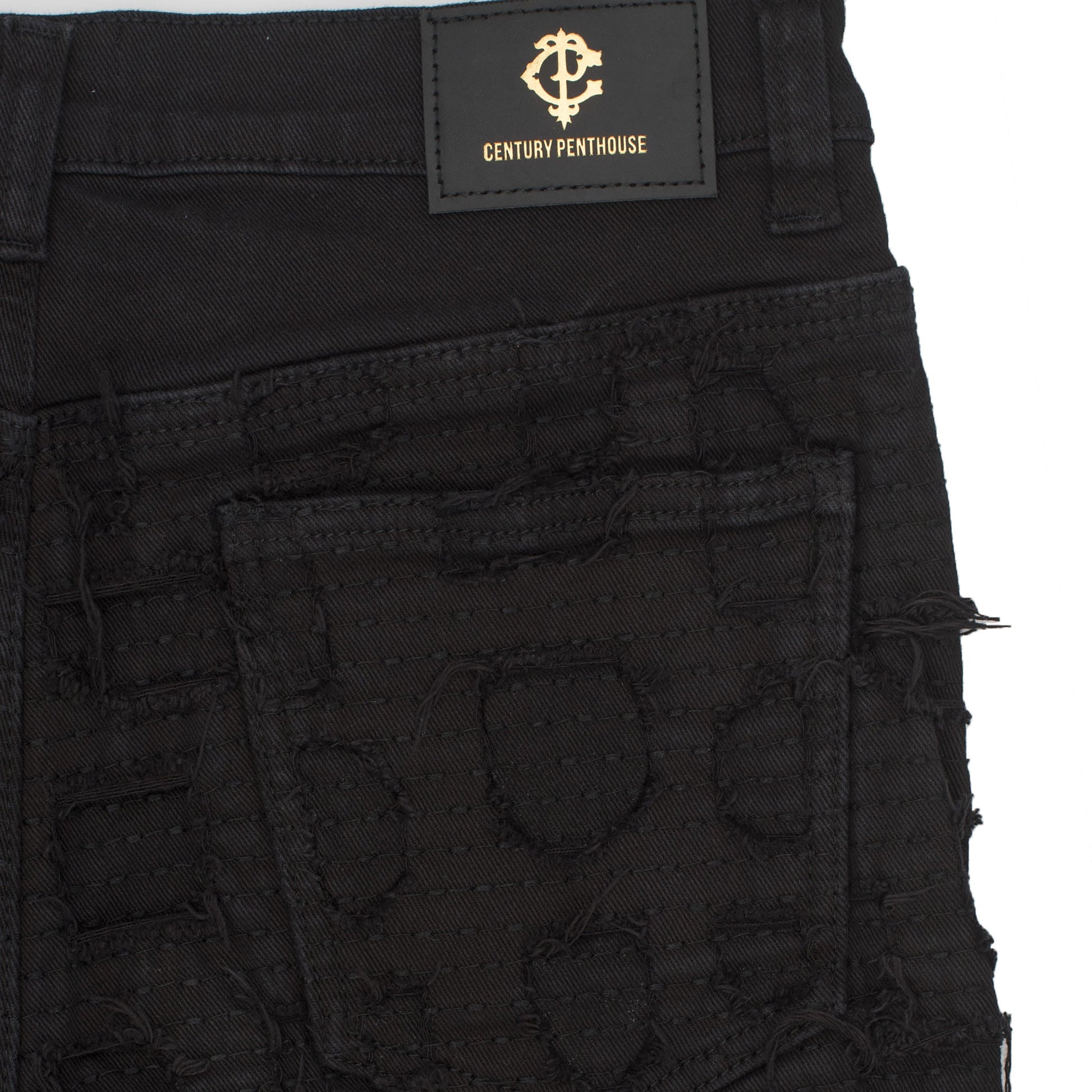 Patchwork Distressed Denim Jacket + Jeans SET - BLACK - Dudes Boutique