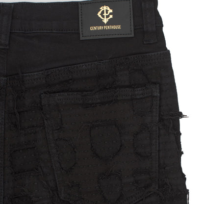Patchwork Distressed Denim Jacket + Jeans SET - BLACK - Dudes Boutique