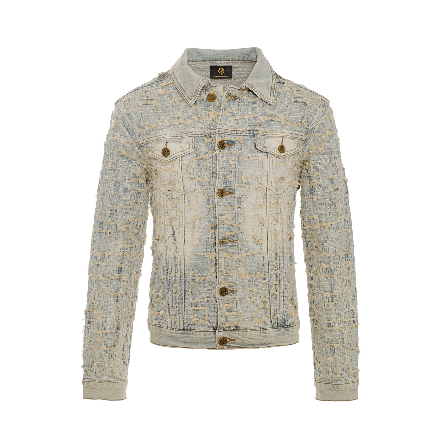 Patchwork Distressed Denim Jacket + Jeans SET - TAN - Dudes Boutique