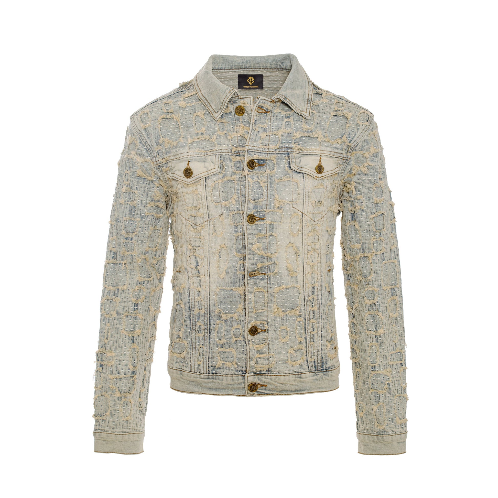 Patchwork Distressed Denim Jacket + Jeans SET - TAN - Dudes Boutique
