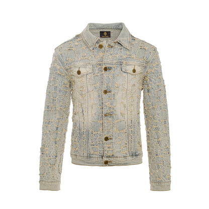 Patchwork Distressed Denim Jacket + Jeans SET - TAN - Dudes Boutique