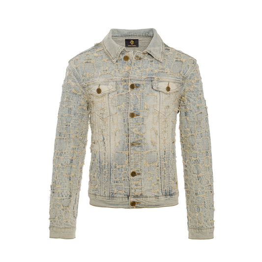 Patchwork Distressed Denim Jacket + Jeans SET - TAN - Dudes Boutique