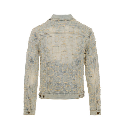 Patchwork Distressed Denim Jacket + Jeans SET - TAN - Dudes Boutique