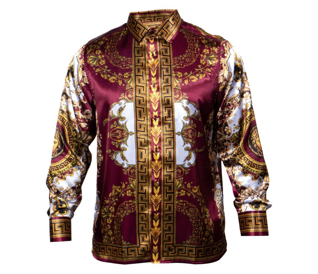 Prestige Wine Royal Greek Key Button Up Shirt