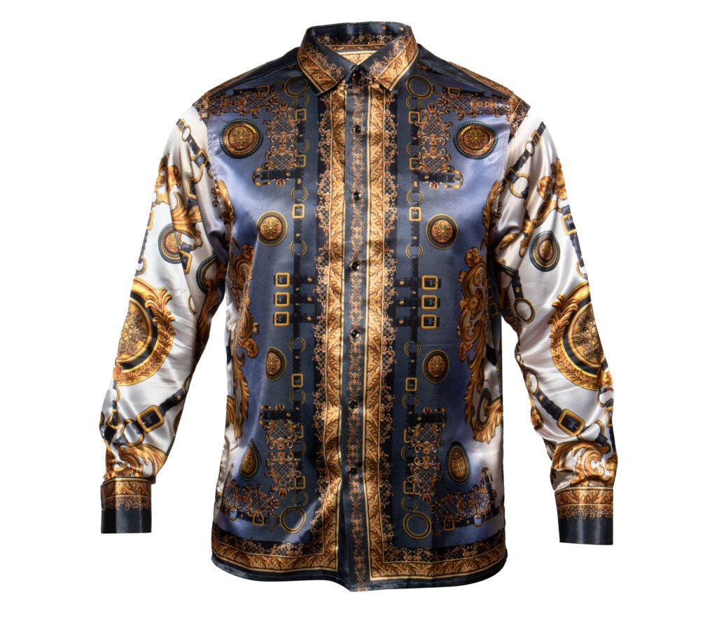 Prestige Grey Royal Belt Button Up Shirt - Dudes Boutique