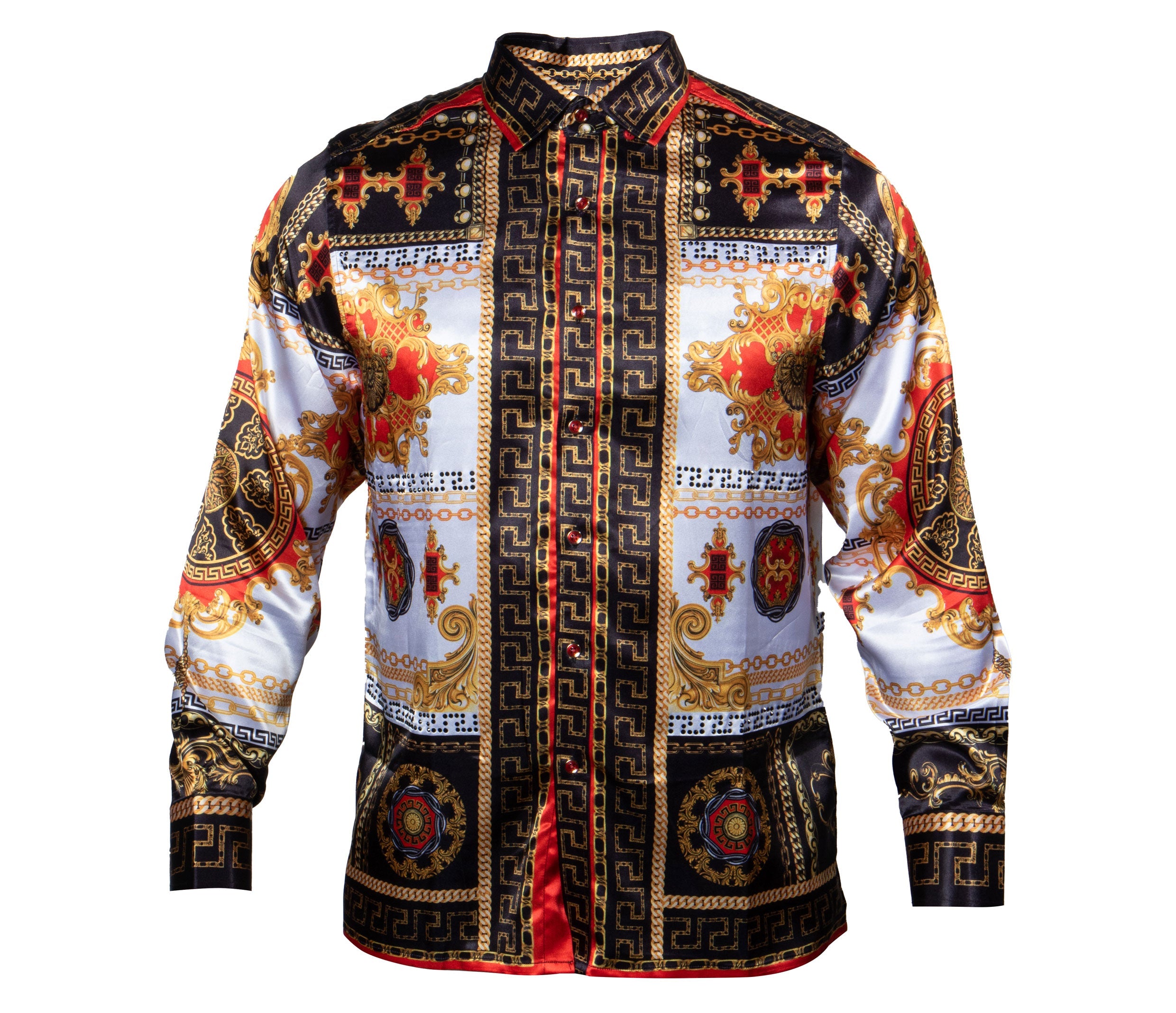 Prestige Red Gold Crystal Monarch Button Up Shirt