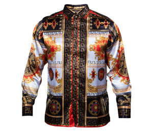 Prestige Red Gold Crystal Monarch Button Up Shirt - Dudes Boutique