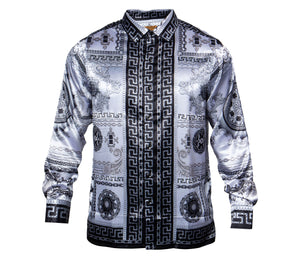 Prestige White / Black Crystal Monarch Button Up Shirt - Dudes Boutique