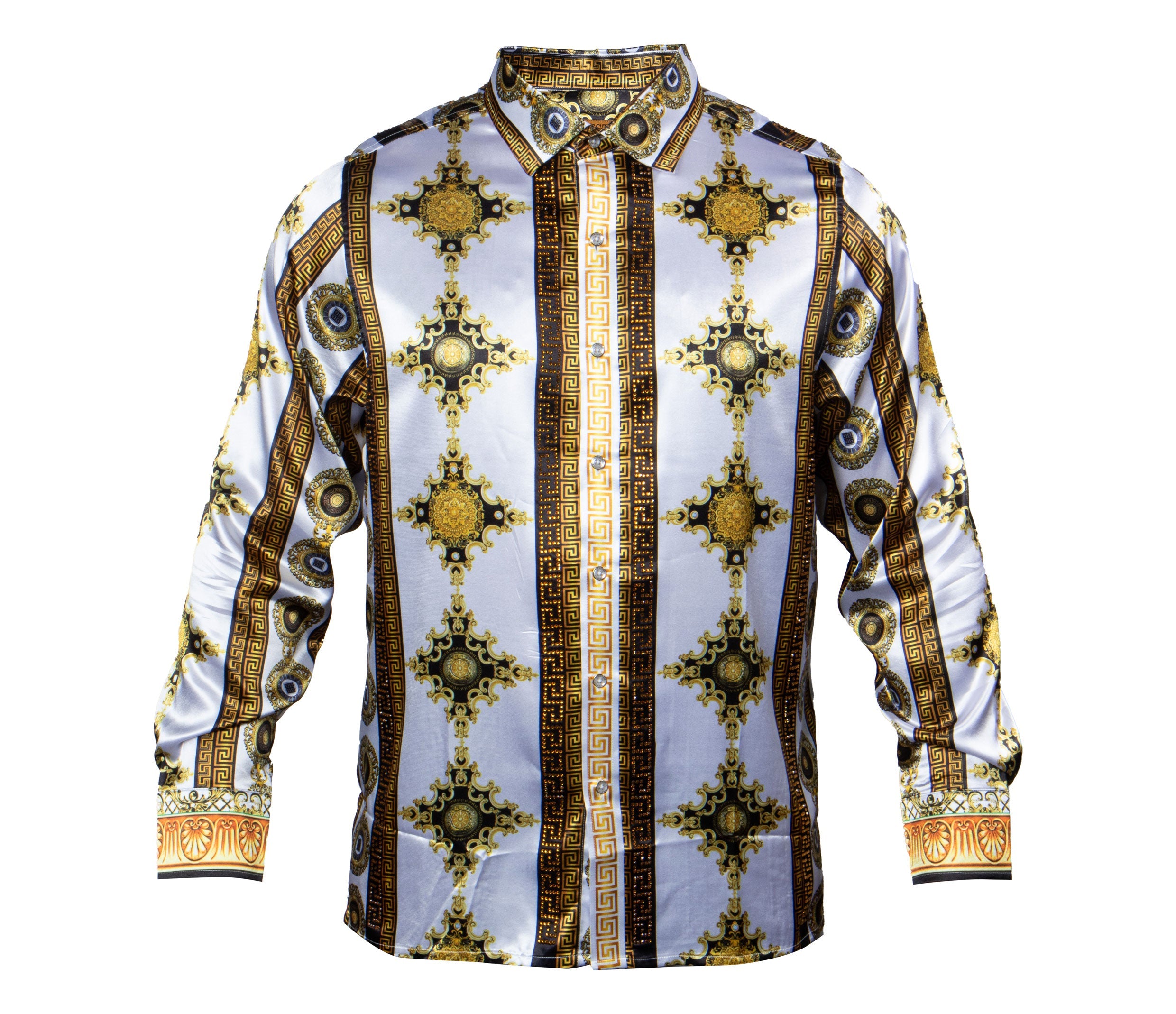 Prestige White / Gold Medallion Crystal Button Up Shirt