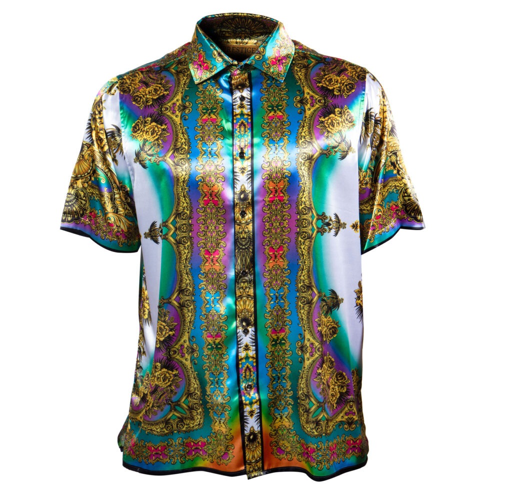 Prestige Royal Golden Roses Greek Key Button Up Shirt - Dudes Boutique